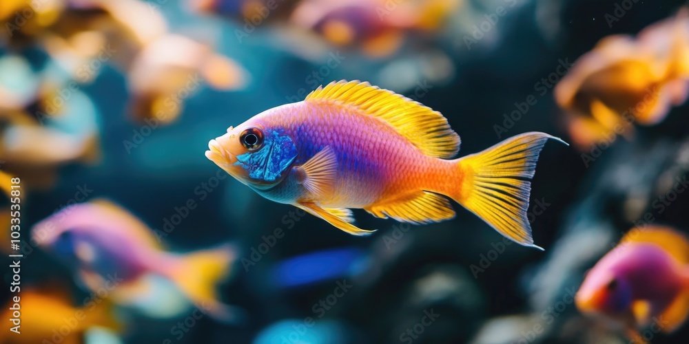 Close-up of vibrant fish in the aquarium. Close-up of vibrant fish in the aquarium.