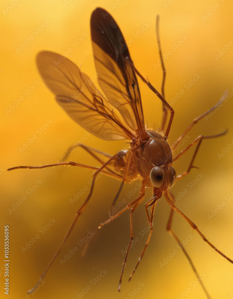 Fototapeta premium Mosquito close-up on orange background
