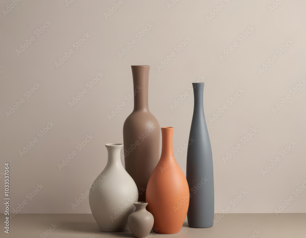 Various ceramic amphoras and vases on a gray background Various ceramic amphoras and vases on a gray background