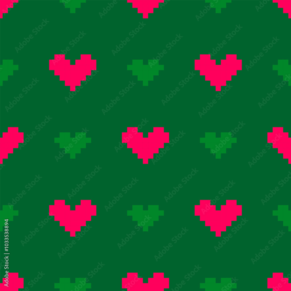 Festive Christmas Knit Pixel Heart Seamless Pattern Festive Christmas Knit Pixel Heart Seamless Pattern