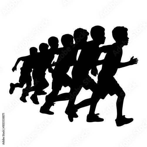 Boys running silhouette vector illustration on white background.