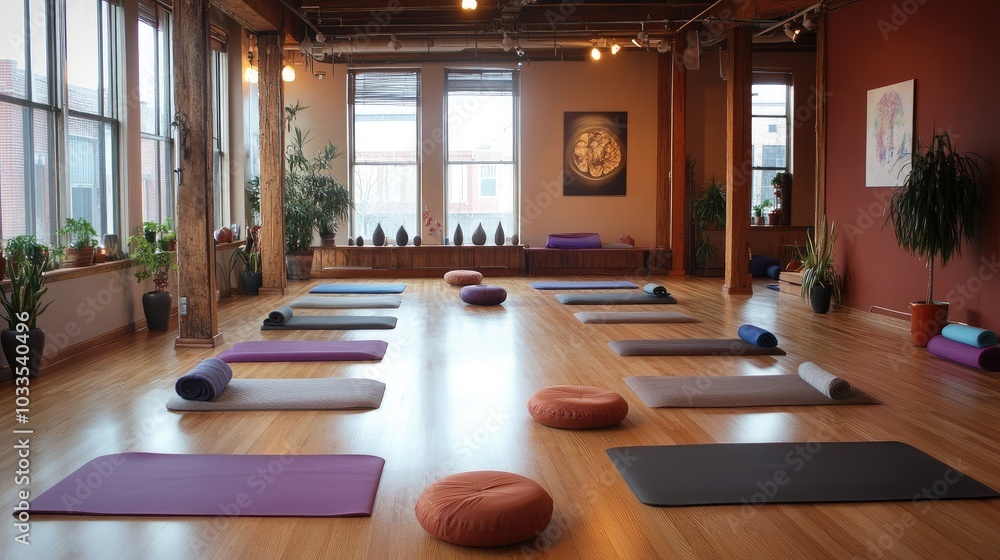 Serene Yoga Studio with Calm Atmosphere Serene Yoga Studio with Calm Atmosphere