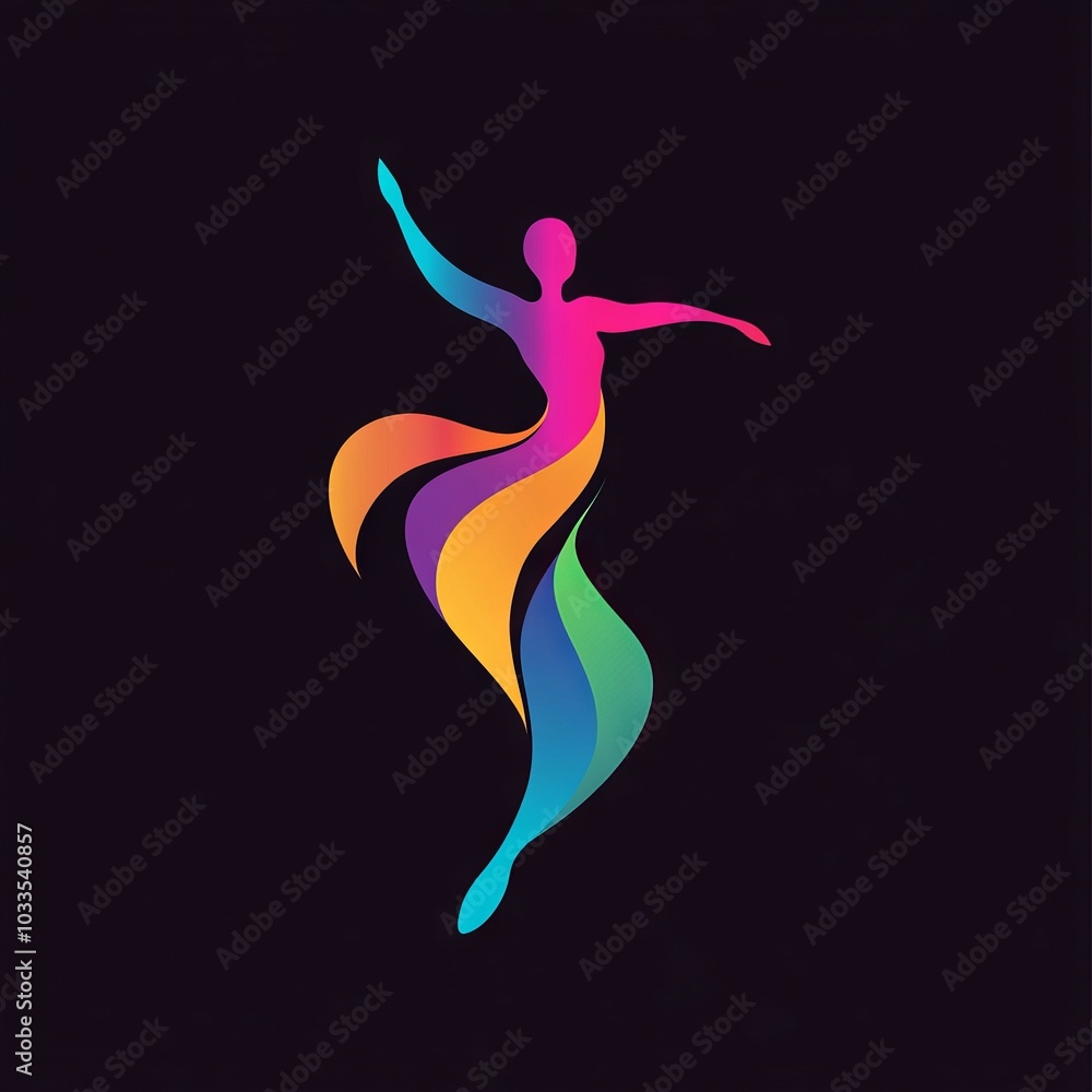 Obraz premium Colorful dance silhouette. Abstract design of a vibrant female dancer silhouette, symbolizing freedom, creativity, and movement.