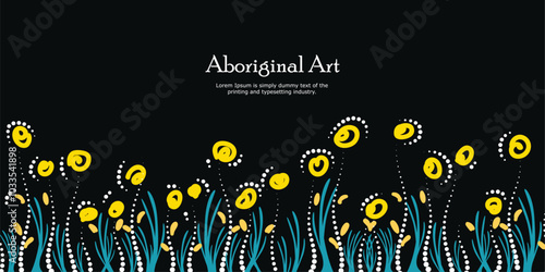 A nature-themed banner design influenced by Aboriginal art