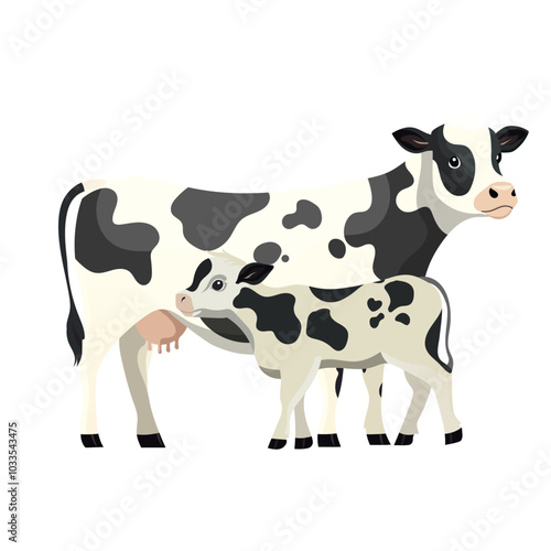 Mother Cow and Calf Vector Illustration