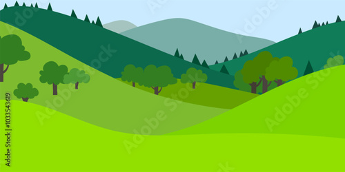 Scenic Green Hills and Forest Vector Illustration