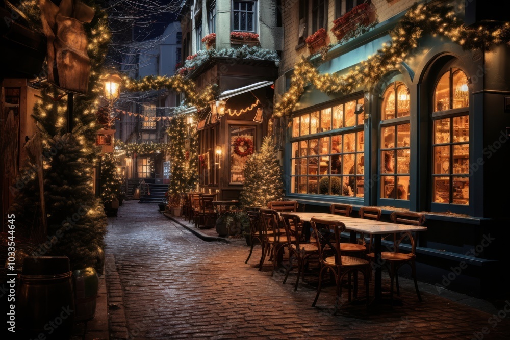 Fototapeta premium Cozy pedestrian street christmas city town.