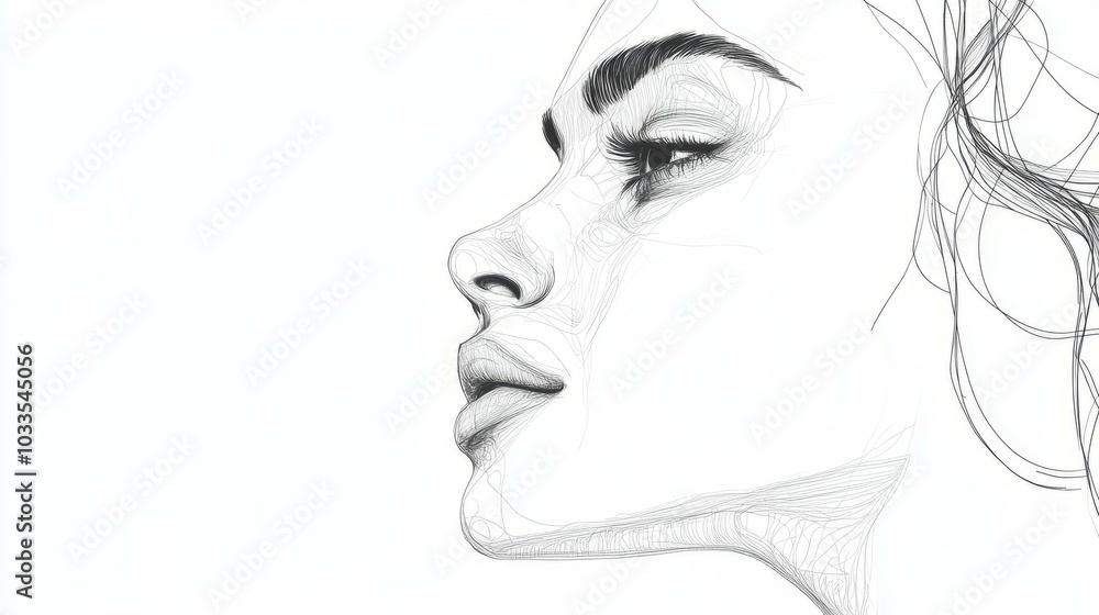 Woman profile sketch. Line art drawing of a woman's profile, showcasing her beauty and elegance. Woman profile sketch. Line art drawing of a woman's profile, showcasing her beauty and elegance.