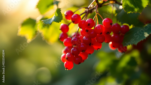 Fresh Red Berries on Branch Amidst Green Leaves