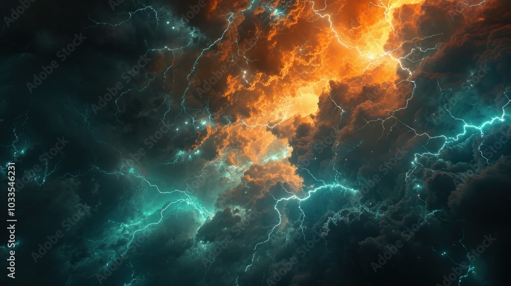 Lightning thunderstorm flash over the night sky. Concept on topic weather, cataclysms (hurricane, Typhoon, storm Lightning thunderstorm flash over the night sky. Concept on topic weather, cataclysms (hurricane, Typhoon, storm