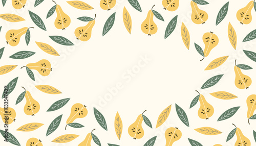 pear. fruit. natural product. mushroom frame. food. autumn harvest. beautiful frame. a template for creating postcards. vector. doodle drawing. on a white background.