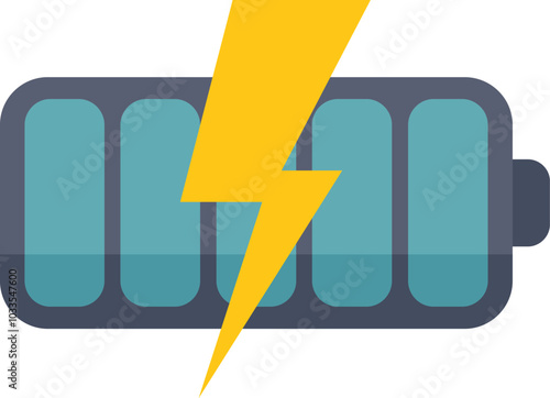 Vector illustration of a battery icon showing energy recharging with a lightning bolt