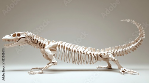 A detailed 3D rendering of a lizard skeleton on a white background.