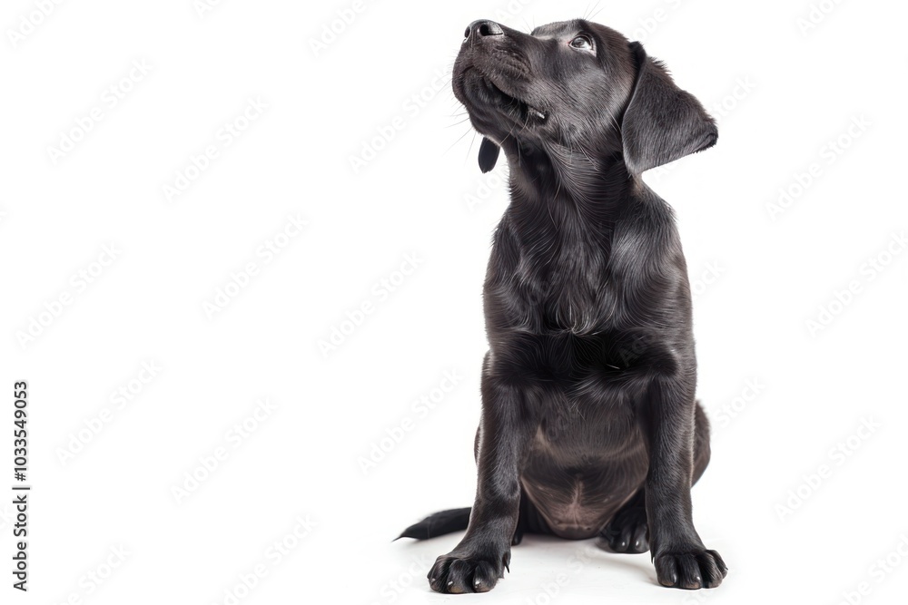 Fototapeta premium Black Labrador sits and listens with his head tilted straight animal mammal pet.