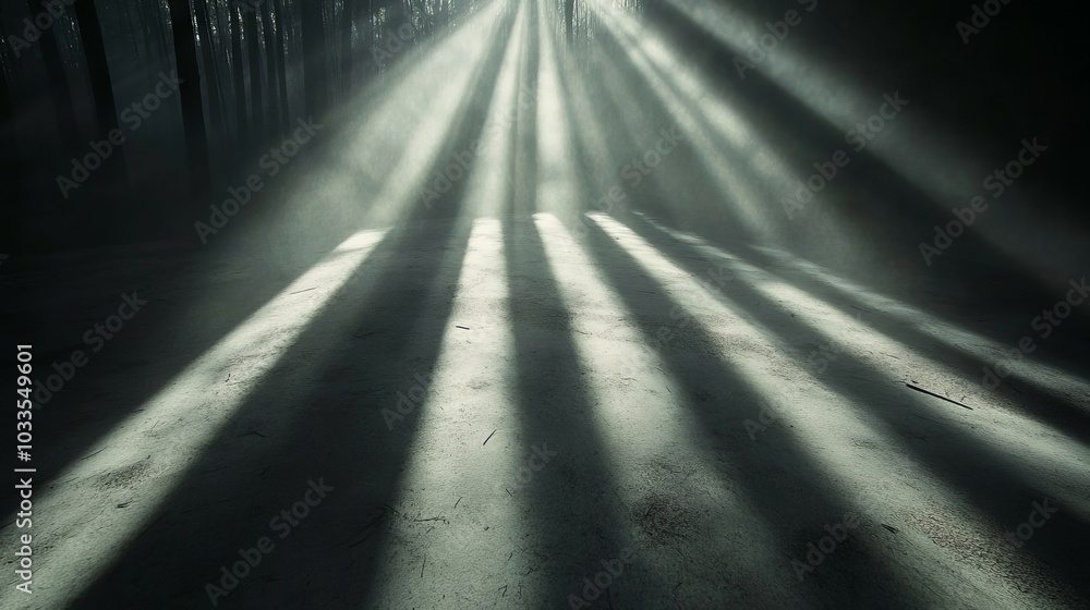 Light beams forest. Sunbeams pierce through the dark forest, illuminating the path ahead. Hope, mystery, and promise are suggested in this evocative image. Light beams forest. Sunbeams pierce through the dark forest, illuminating the path ahead. Hope, mystery, and promise are suggested in this evocative image.