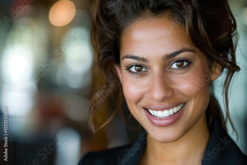 Wallpaper Mural smiling hispanic businesswoman with blurred background Torontodigital.ca