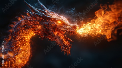 Fiery Dragon Breathing Fire with Smoke