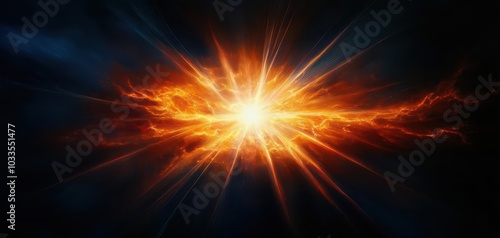 A powerful light burst in the heart of a dark space, with sharp beams of light spreading across the canvas, full of energy