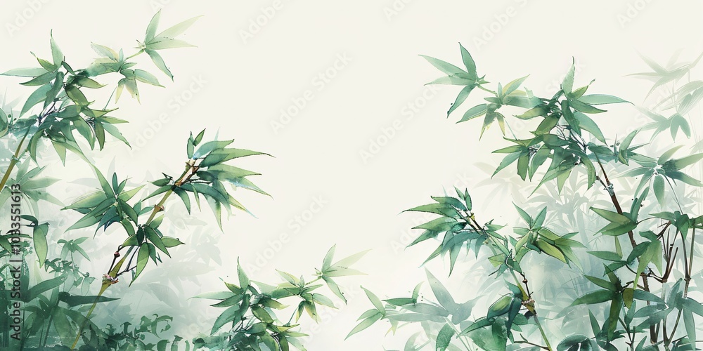 A serene background featuring a lush bamboo forest, with vibrant green bamboo stalks and delicate leaves creating a tranquil atmosphere. The image captures the essence of nature's beauty and simplicit A serene background featuring a lush bamboo forest, with vibrant green bamboo stalks and delicate leaves creating a tranquil atmosphere. The image captures the essence of nature's beauty and simplicit