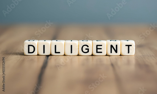 Motivational Word “Diligent” on Wooden Surface with White Letter Blocks – Stock Photo for Business & Education