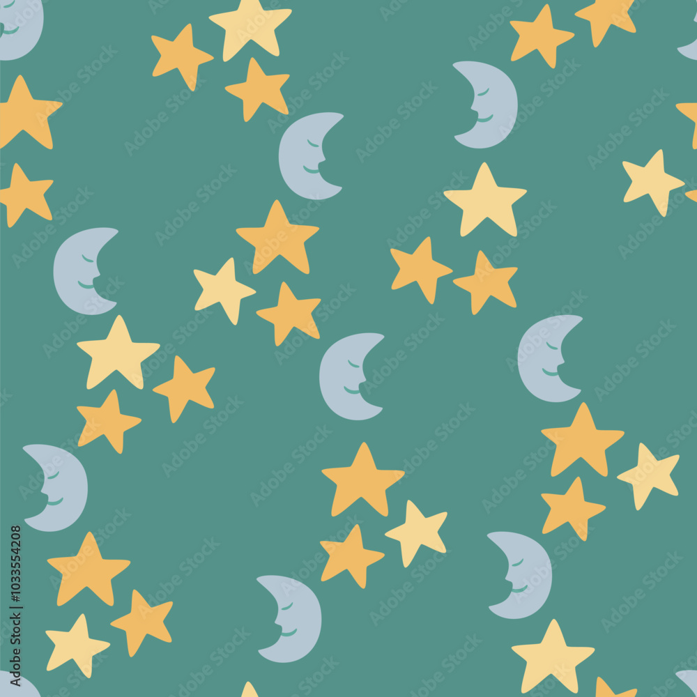 Vector seamless pattern with moon and stars Vector seamless pattern with moon and stars