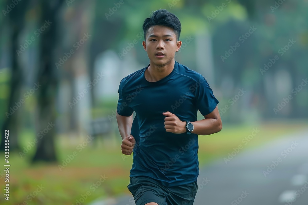 A young man jogging in a park during autumn, surrounded by blurred fall colors, showing focus, fitness, and an active lifestyle. A young man jogging in a park during autumn, surrounded by blurred fall colors, showing focus, fitness, and an active lifestyle.