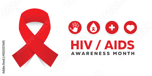 Hiv Aids Awareness Month. Ribbon, hand and more. Great for cards, banners, posters, social media and more. White background. 