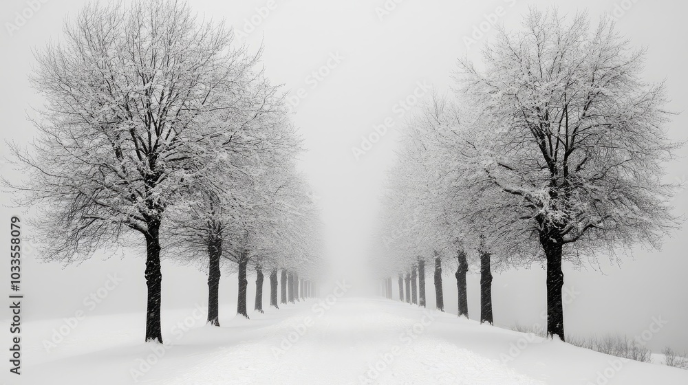 Serene winter landscape with snow-covered trees in a tranquil forest setting, showcasing frosted branches and a peaceful atmosphere under a clear blue sky, perfect for capturing the beauty of winter n Serene winter landscape with snow-covered trees in a tranquil forest setting, showcasing frosted branches and a peaceful atmosphere under a clear blue sky, perfect for capturing the beauty of winter n