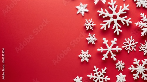 Wallpaper Mural Festive Christmas Background with Red Base and White Snowflakes, Simple Style and Color Scheme, Flat Vector Graphic Design, High Resolution, Ideal for Text or Design Placeme Torontodigital.ca