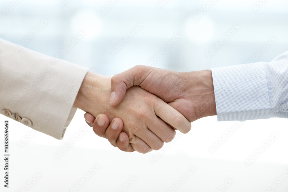 Business people, handshake and meeting for welcome, deal or agreement together at the office. Closeup, employees and shaking hands in b2b support, thank you or partnership with teamwork at workplace Business people, handshake and meeting for welcome, deal or agreement together at the office. Closeup, employees and shaking hands in b2b support, thank you or partnership with teamwork at workplace
