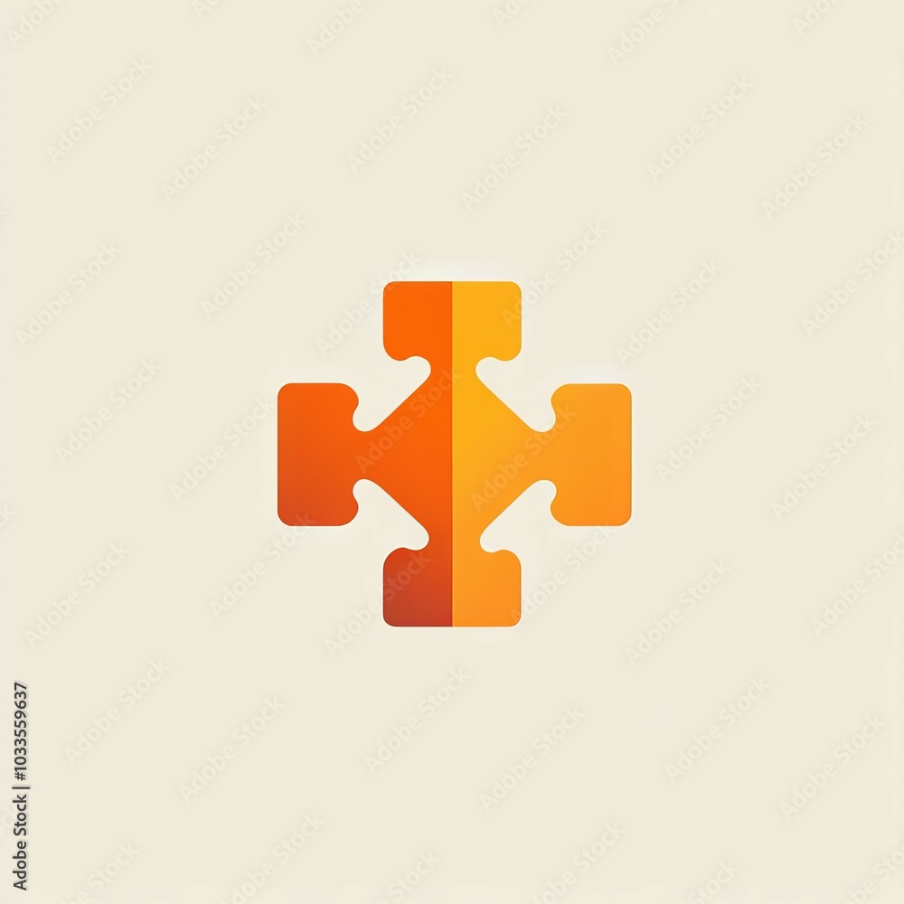 Obraz premium Abstract puzzle logo. Orange and yellow abstract logo design, representing unity, connection, and collaboration.