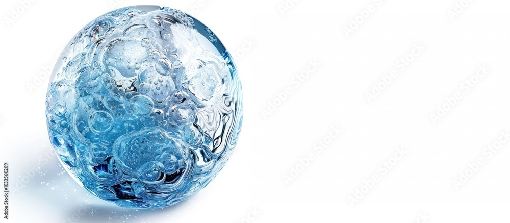 Frozen transparent icy glass globe with reflections of wintery light and abstract crystalline patterns A decorative spherical object representing the concept of cold and winter Frozen transparent icy glass globe with reflections of wintery light and abstract crystalline patterns A decorative spherical object representing the concept of cold and winter