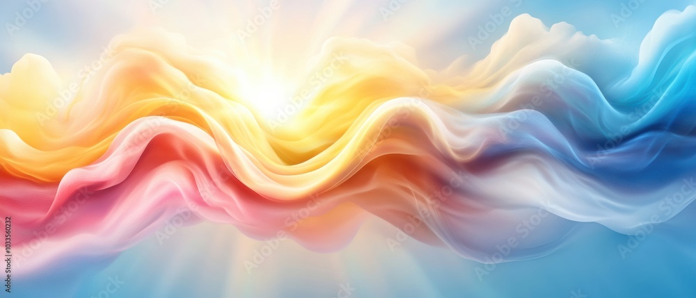 A vibrant abstract depiction of soft waves in pastel colors, evoking a serene and uplifting atmosphere with a radiant glow. A vibrant abstract depiction of soft waves in pastel colors, evoking a serene and uplifting atmosphere with a radiant glow.