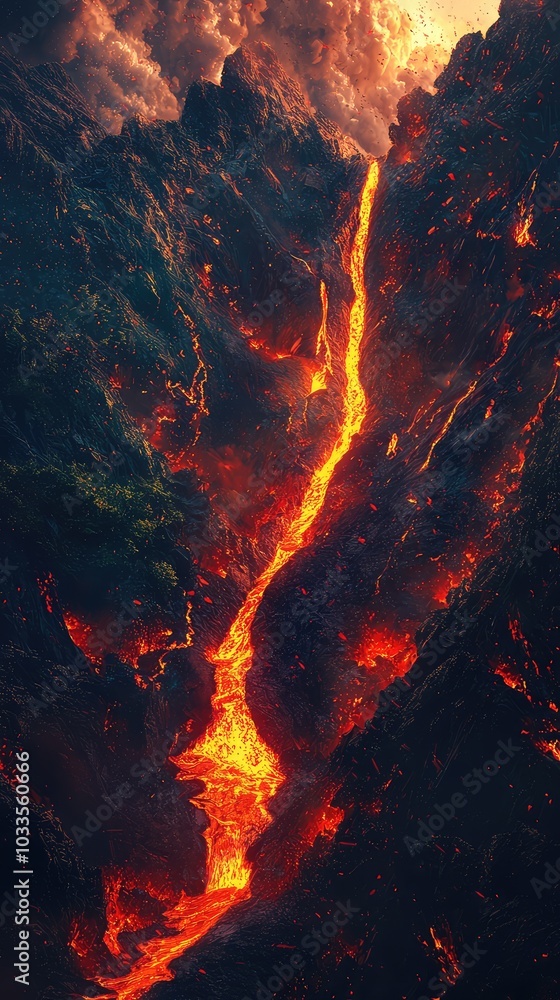 Captivating Volcanic Eruption with Flowing Lava Captivating Volcanic Eruption with Flowing Lava