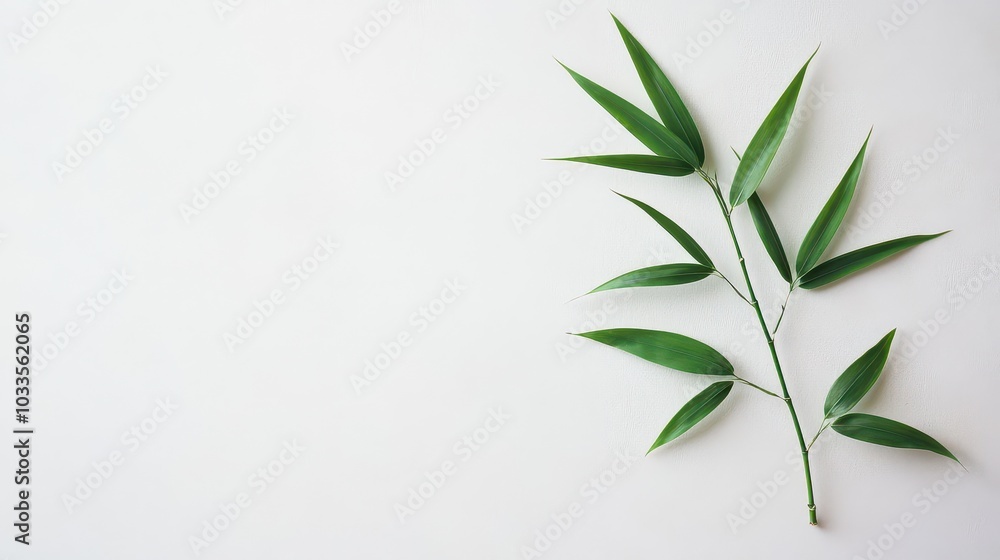A fresh green bamboo leaf branch on a clean white background, ideal for nature, wellness, and minimalistic design themes. A fresh green bamboo leaf branch on a clean white background, ideal for nature, wellness, and minimalistic design themes.