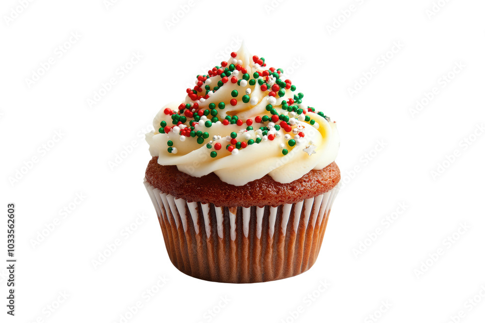 Vanilla cupcake with colorful sprinkles and frosting on a transparent background Vanilla cupcake with colorful sprinkles and frosting on a transparent background