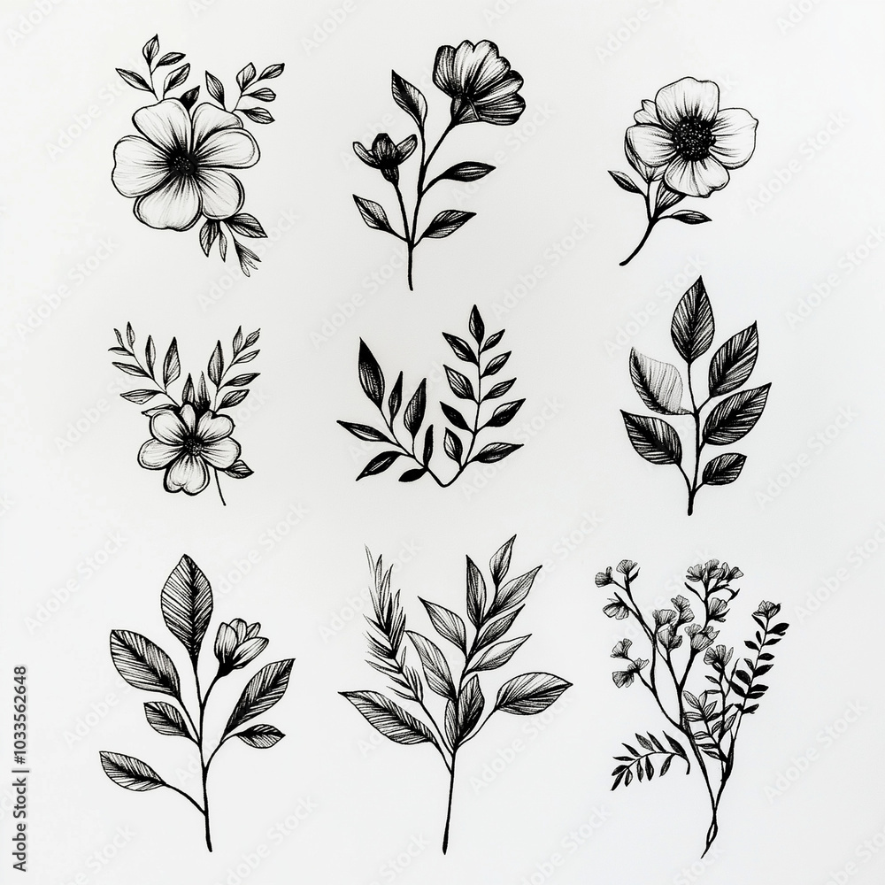 set of black and white flowers, black and white flowers, tatoo desgin, tatoo sticker set set of black and white flowers, black and white flowers, tatoo desgin, tatoo sticker set
