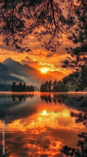 Wallpaper Mural Stunning Sunset Over Calm Lake with Reflections Torontodigital.ca