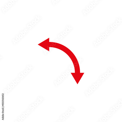 Dual semi circle red arrow. Vector illustration. Semicircular curved double ended arrow.