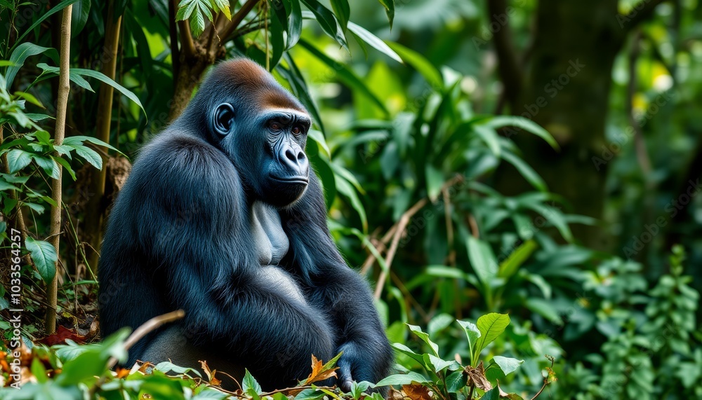 Obraz premium Majestic Gorilla Among Lush Greenery in Nature