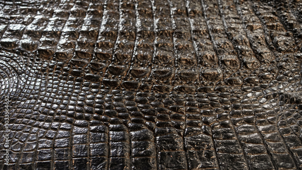 Fototapeta premium Texture of alligator black color skin.