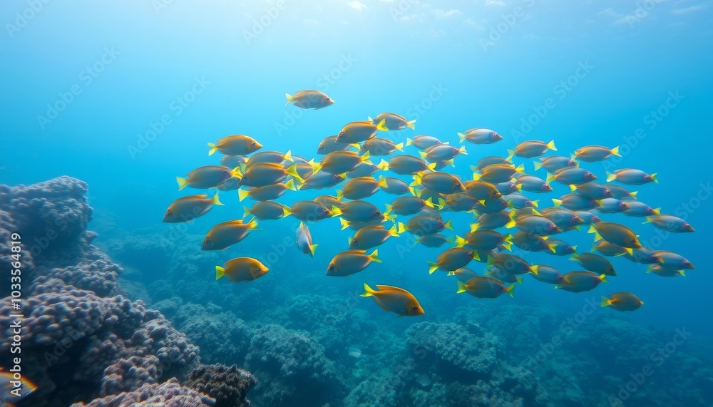 Vibrant School of Fish Underwater in Coral Reef Vibrant School of Fish Underwater in Coral Reef