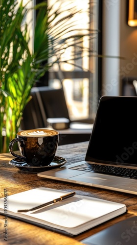 Stylish Desk Setup with Laptop and Notebooks