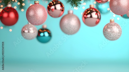 Wallpaper Mural Elegant Christmas ornaments hanging against a soft blue background Torontodigital.ca