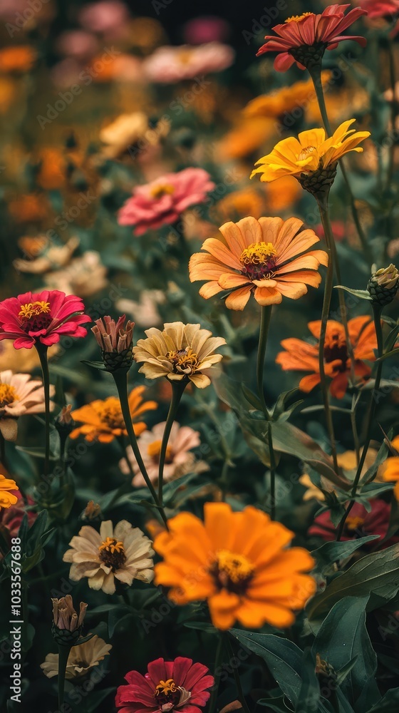 Obraz premium Vibrant Zinnias in Bloom at Flower Field