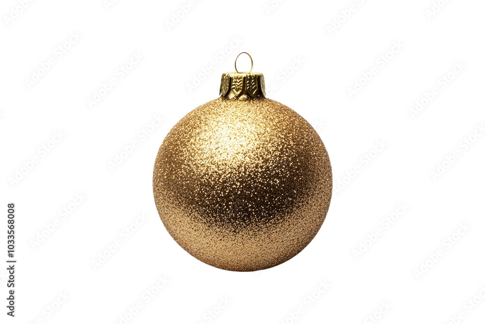 Golden glitter Christmas ornament ball for holiday decoration on a transparent background Golden glitter Christmas ornament ball for holiday decoration on a transparent background