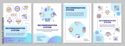 Content recommendation system blue gradient brochure template. Leaflet design with linear icons. Editable 4 vector layouts for presentation, annual reports. Arial-Bold, Myriad Pro-Regular fonts used