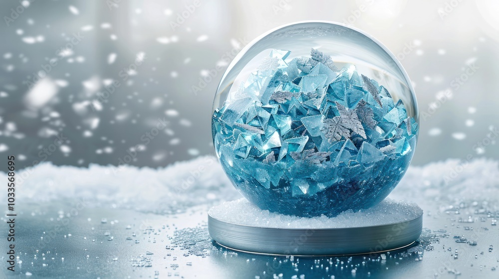 Enchanting Frozen Glass Globe with Sparkling Snow Crystal Landscape in a Whimsical Winter Wonderland Setting Festive holiday with icy reflective and shimmering details Enchanting Frozen Glass Globe with Sparkling Snow Crystal Landscape in a Whimsical Winter Wonderland Setting Festive holiday with icy reflective and shimmering details