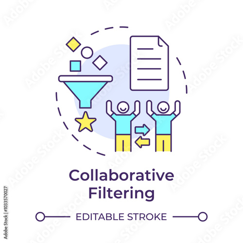 Collaborative filtering multi color concept icon. User data, organization. Advertising system. Round shape line illustration. Abstract idea. Graphic design. Easy to use article, blog post