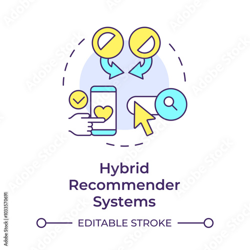Hybrid recommender systems multi color concept icon. Personalized content, preferences. User data. Round shape line illustration. Abstract idea. Graphic design. Easy to use article, blog post